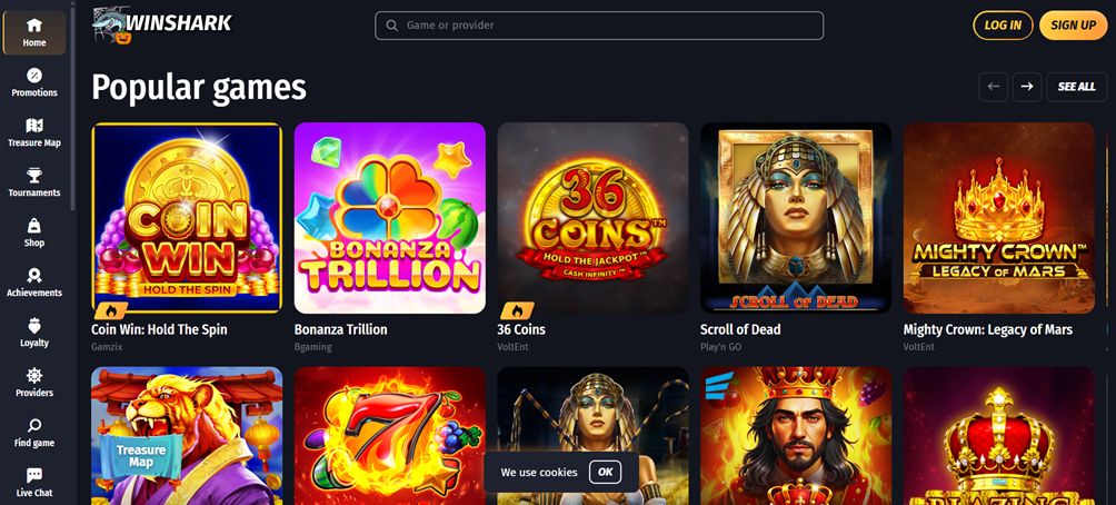 Winshark casino screen